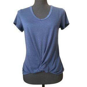 Knot front short sleeve lace back small top